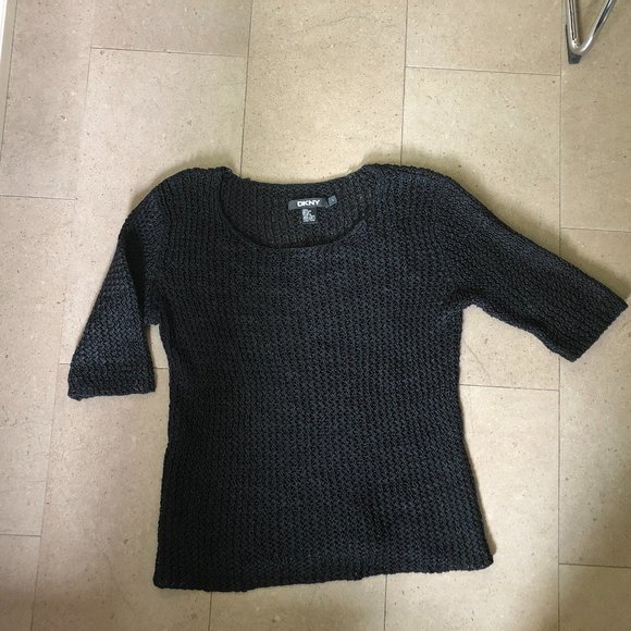 Vintage DKNY black lacy knit short sleeved top - Picture 2 of 10